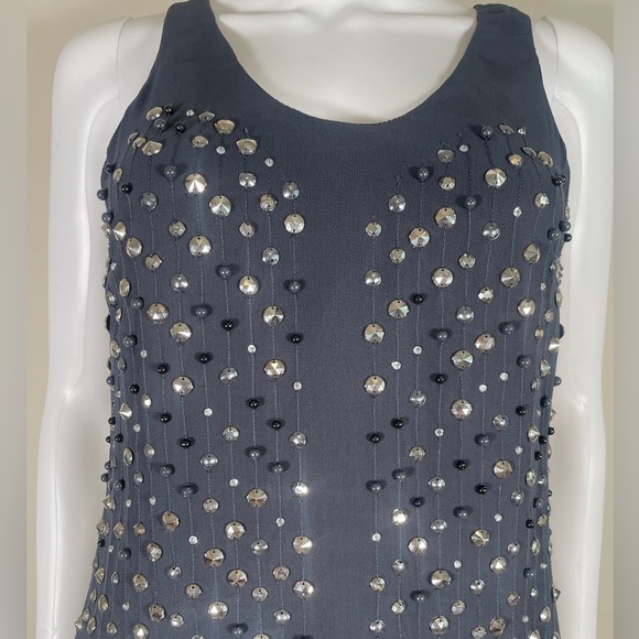 FRENCH CONNECTION Dress Navy Blue Studded Rockstud V Neck Sleeveless Shift boho - Picture 15 of 16